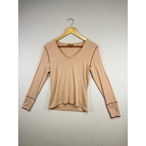Lilla P Women's Long Sleeve V Neck Top Peach Size M